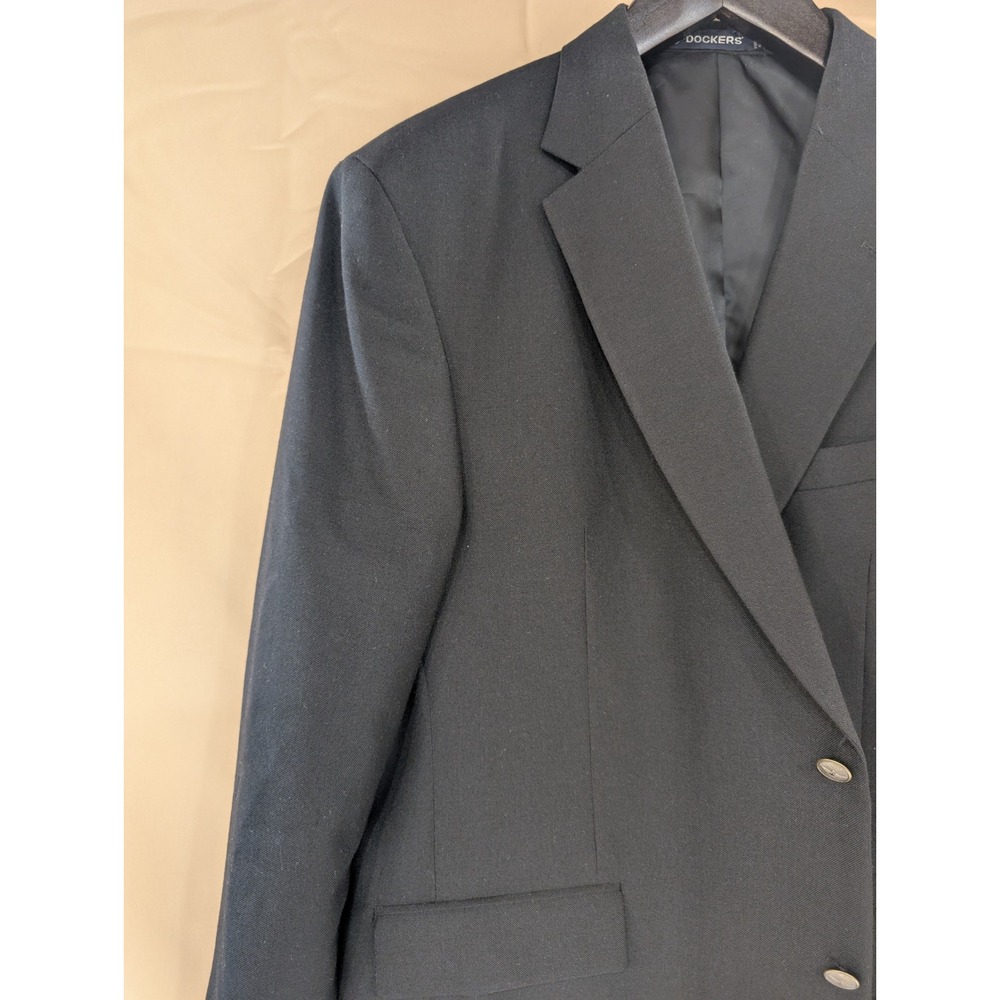 VTG Dockers Men's Black Blazer Jacket Size 46 L Long Business Casual Wool Blend - Picture 4 of 10